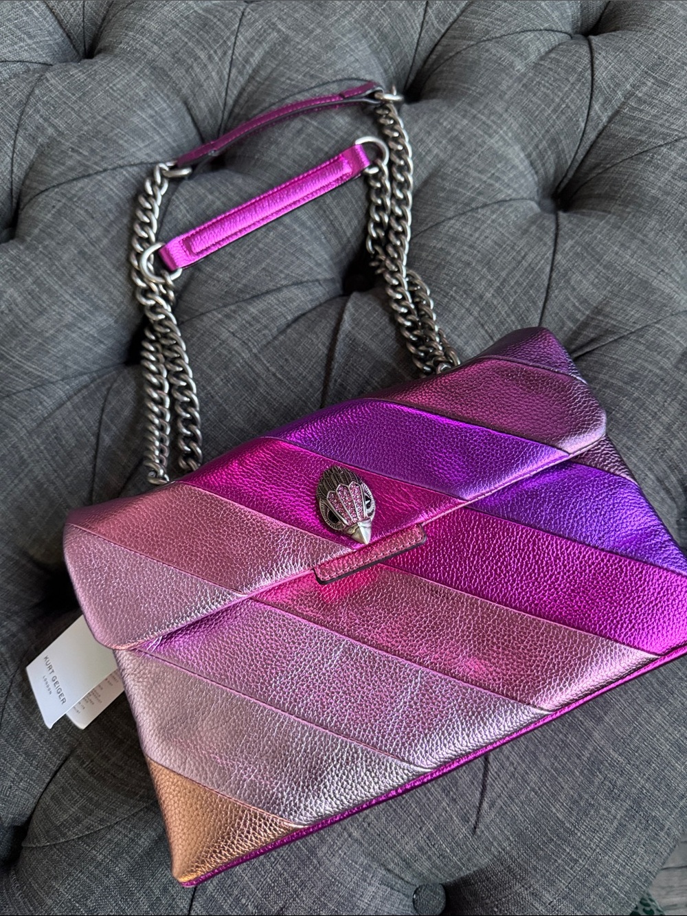 Kurt Geiger Metallic Pink-to-Purple Ombre Quilted Shoulder Bag